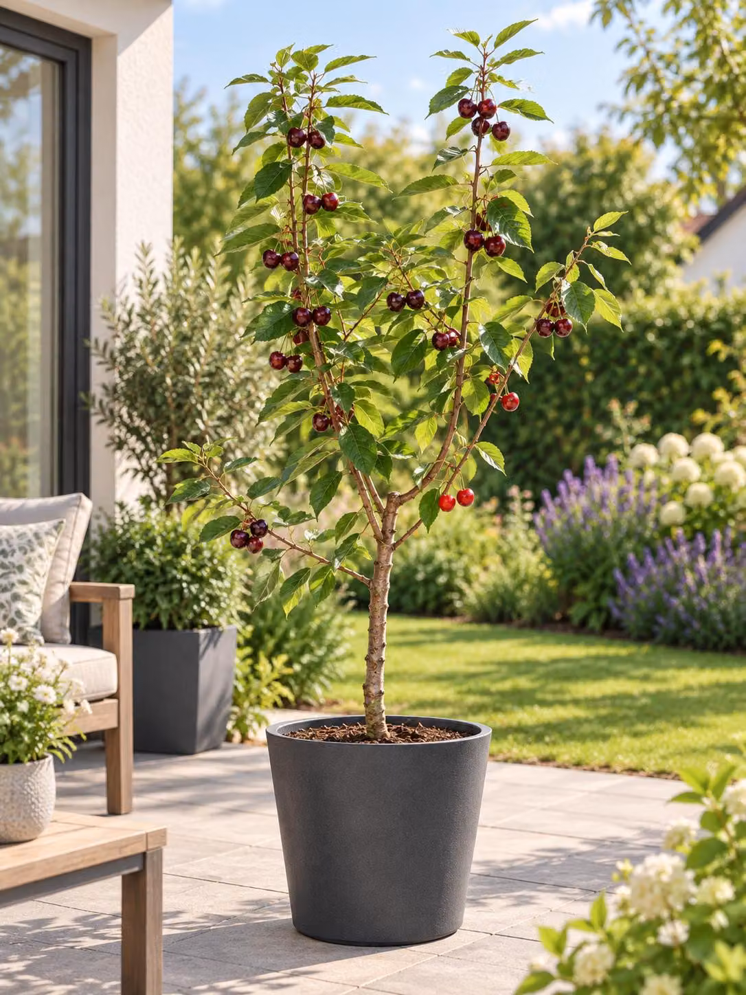 Ciliegio dolce 'Regina', altezza 100-120 cm – *Prunus avium*, ciliegio di colore rosso scuro, resistente al freddo invernale, ideale per giardini e frutteti