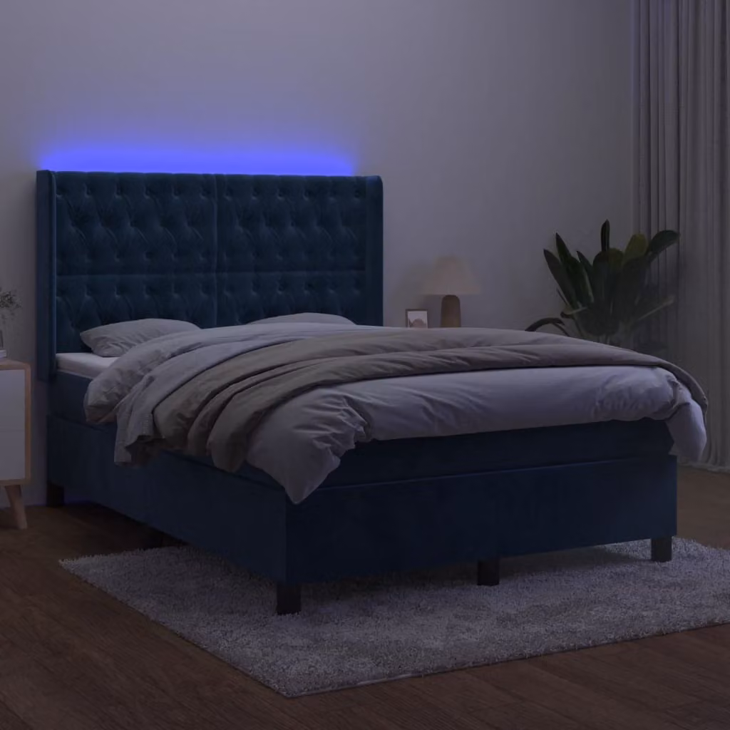 Maison Exclusive - Letto boxspring con materasso e LED blu scuro 140x190 cm velluto