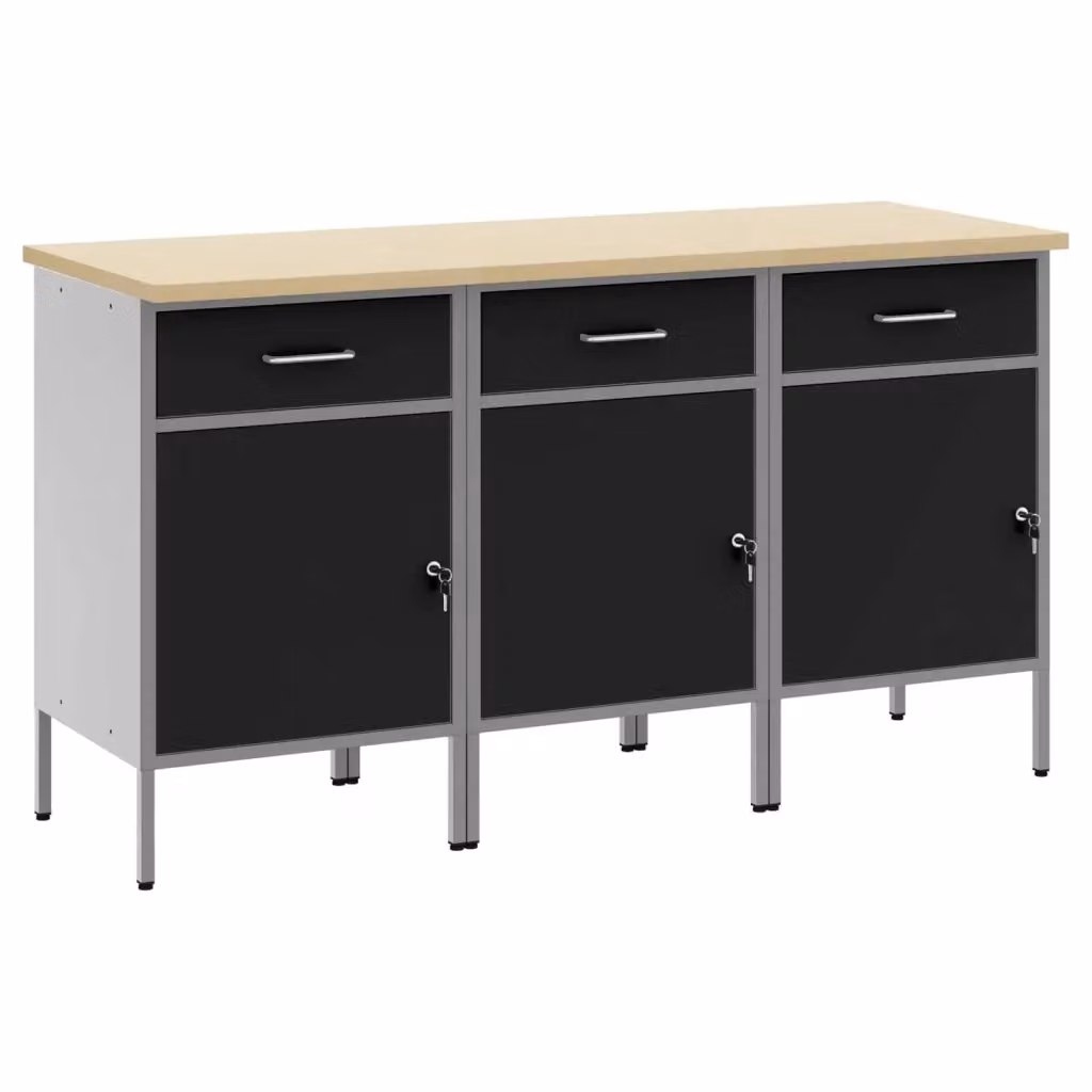 Set di mobili da lavoro vidaXL in 3 pezzi, colore nero e grigio, L/P/H: 150 x 55 x 85 cm – 2