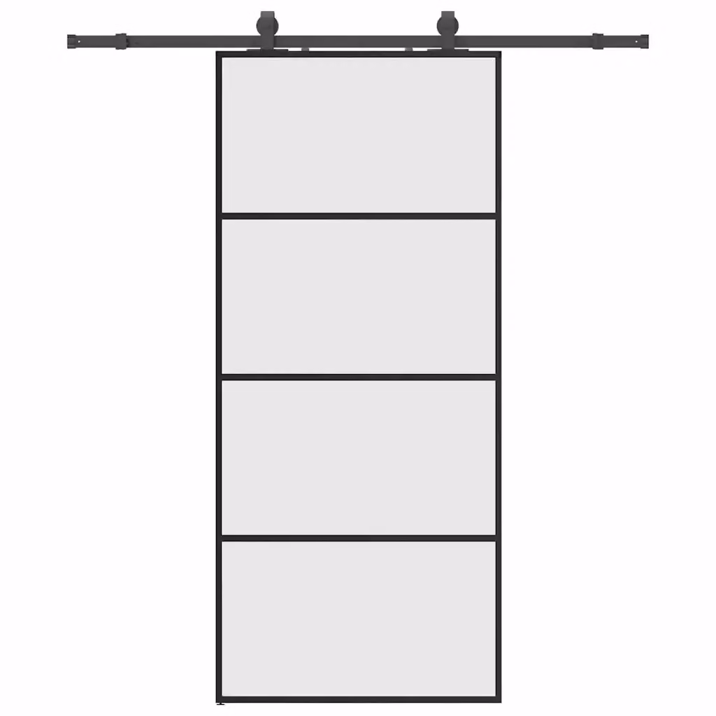 Porta Scorrevole Moderna vidaXL in Vetro Trasparente con Telaio in Alluminio e Ferramenta Nera L: 90 cm, H: 205 cm – 2