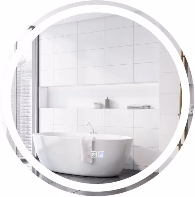 Specchio da bagno rotondo LED da 60 cm con funzione antiappannamento e illuminazione regolabile stile contemporaneo vetro argento 20_0019644