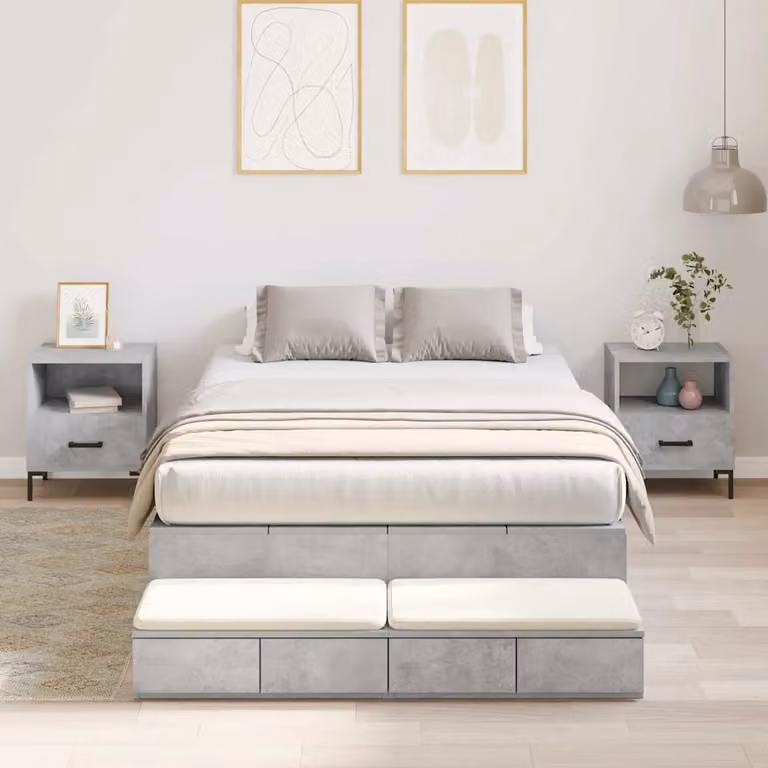 vidaXL Struttura letto con contenitore e cassetti in legno e materiali misti, Grigio, L/P/H: 120 x 200 x 31,5 cm