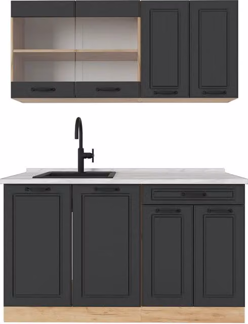 Cucina monoblocco R-Line Antracite rustico/Rovere dorato 140 cm, PL Marmo Vicco
