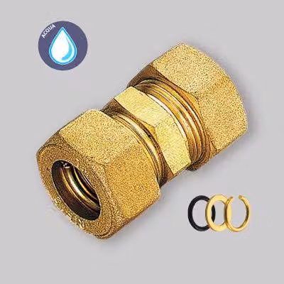 RACCORDO DIRITTO DOPPIO A COMPRESSIONE CON O-RING PER TUBO RAME TIEMME Ø28 x Ø28 mm