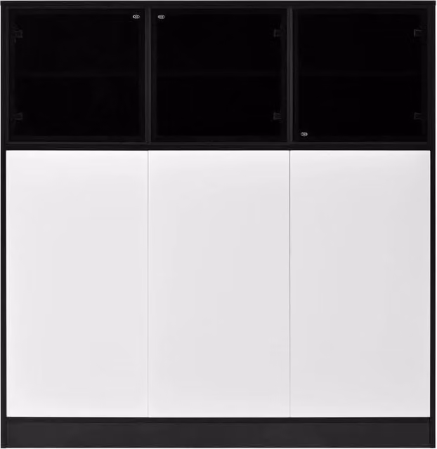 Mobile da Cucina e Soggiorno con Illuminazione LED, 3 Ante in Vetro, 3 Ante Bianche, 100x40x105 cm, Bianco e Nero