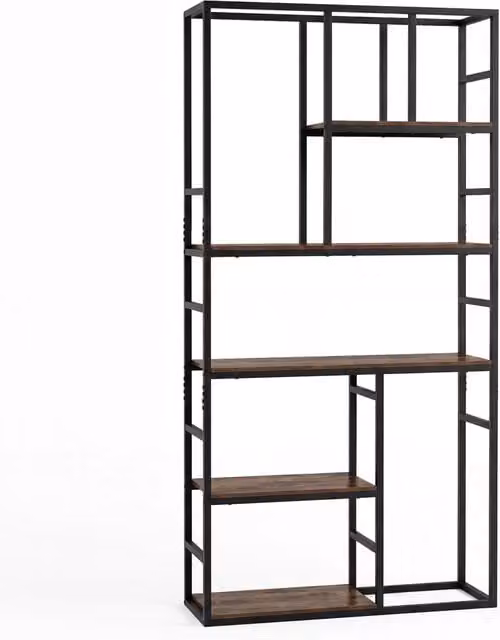 Libreria moderna DESIGN IN con 5 ripiani e struttura in metallo, organizzatore geometrico per soggiorno, ufficio o camera da letto, Altezza: 180 cm