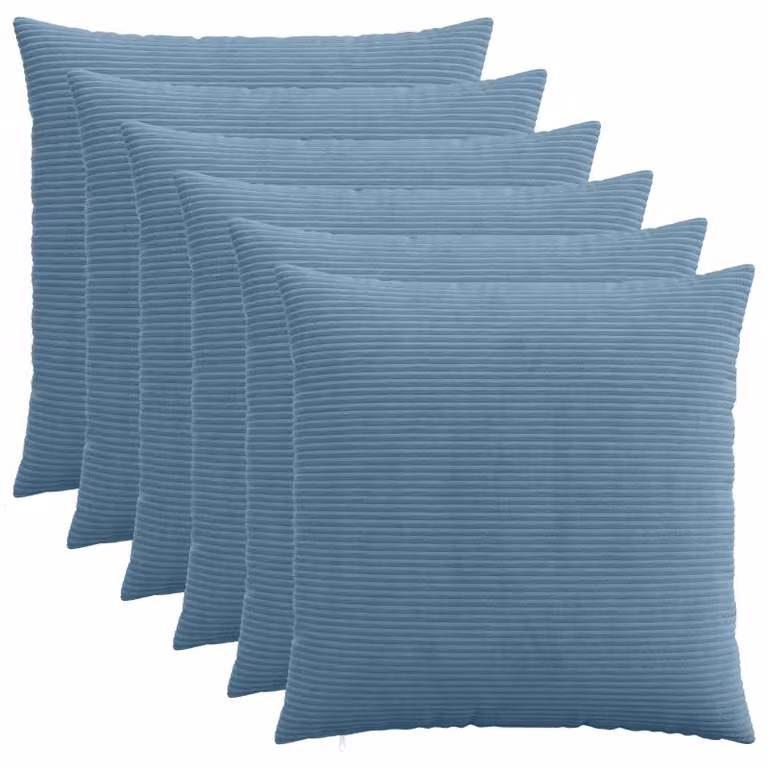 Set di 6 federe vidaXL HEERLEN in velluto a coste blu, 60 x 60 cm