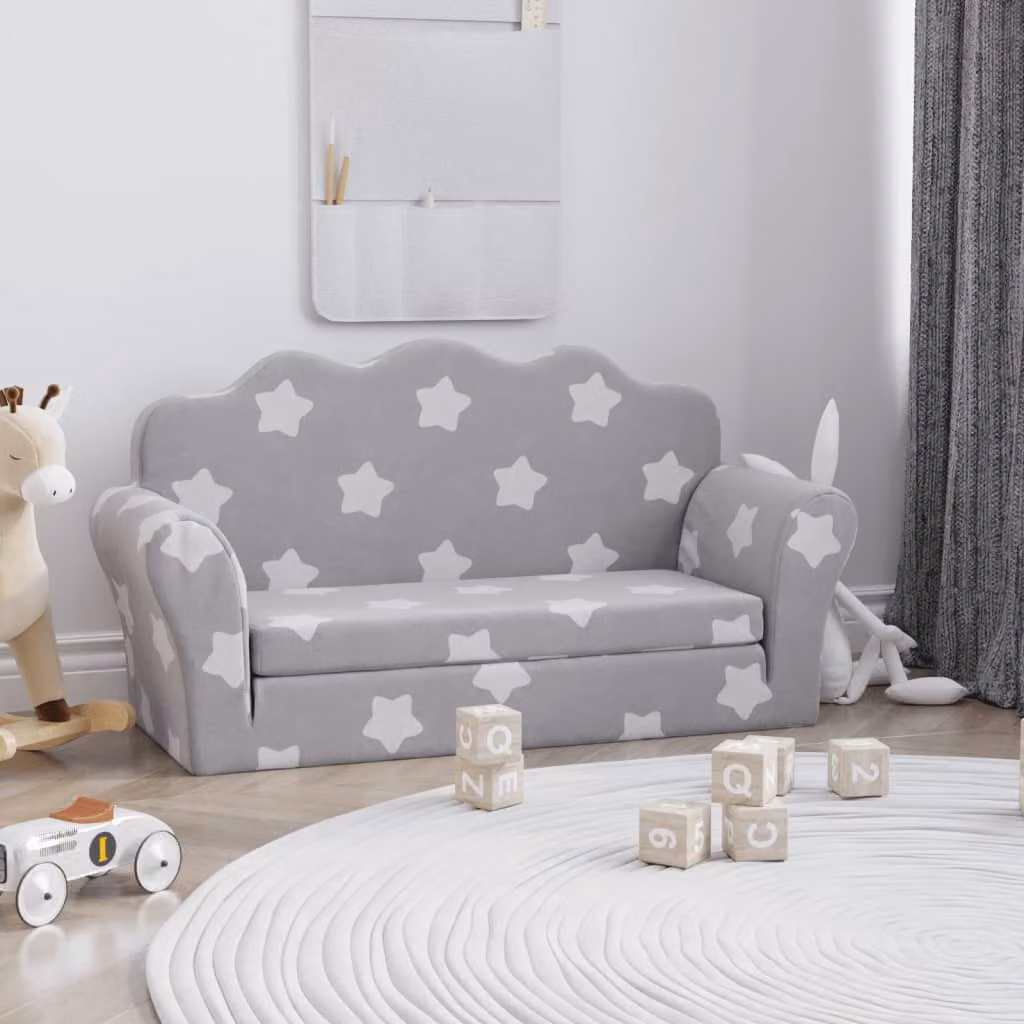 vidaXL Divano Letto per Bambini a 2 Posti Grigio con Motivo a Pois