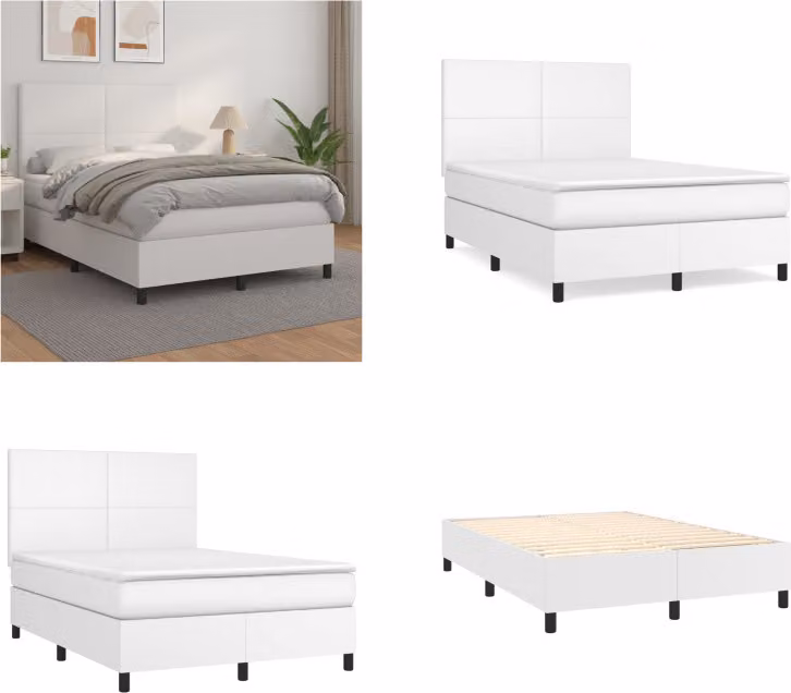 vidaXL Letto a molle con materasso bianco 140x200 cm in Pelle finta - Letto a molle - Boxspringbetten - Bett - Schlafzimmermöbel