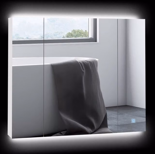 Mobile Bagno con Specchio Luci LED e Ripiani Regolabili ¨C Minimal ¨C 90x15x75 Bianco
