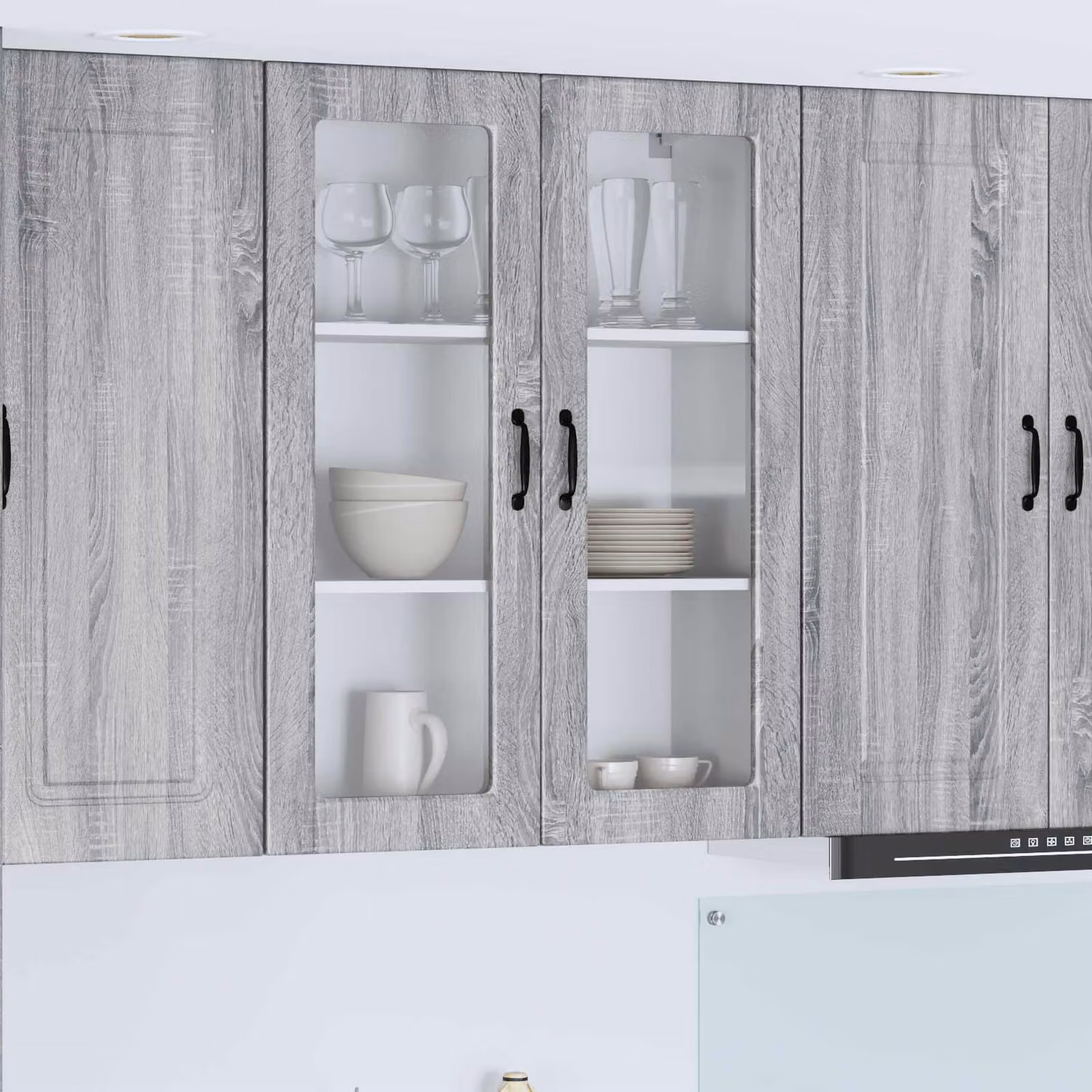Mobile da parete PORTO vidaXL in legno e vetro, Grigio Sonoma, L 80 x P 31 x H 100 cm