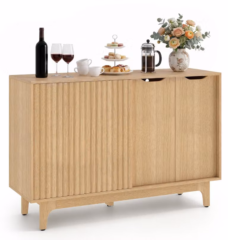 Mobiletto da cucina in legno con ripiani e ante scorrevoli, credenza con ampio piano di lavoro, mobiletto portaoggetti, mobile bar, dimensioni 119 x 40 x 80 cm
