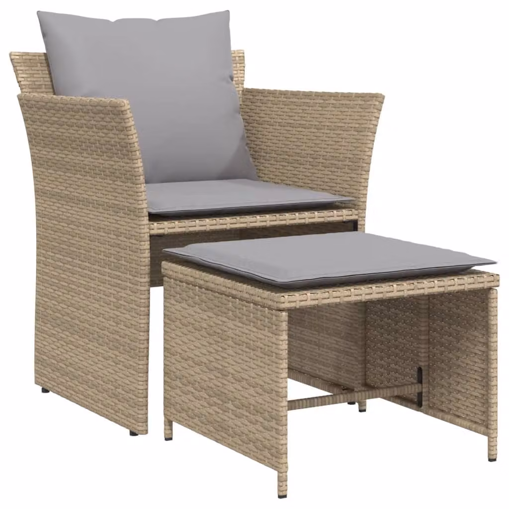 Sedia da Giardino con Poggiapiedi in Polyrattan Beige