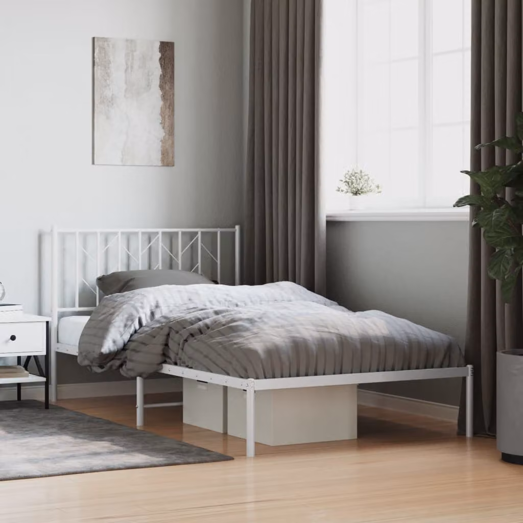 vidaXL Giroletto con Testiera in Metallo Bianco L: 112 cm, P: 207 cm, H: 90 cm