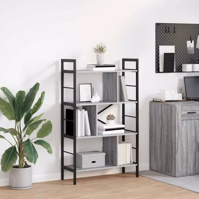 Libreria stile industrial vidaXL in legno ingegnerizzato e metallo, colore grigio, L 75 x P 30 x H 123,5 cm