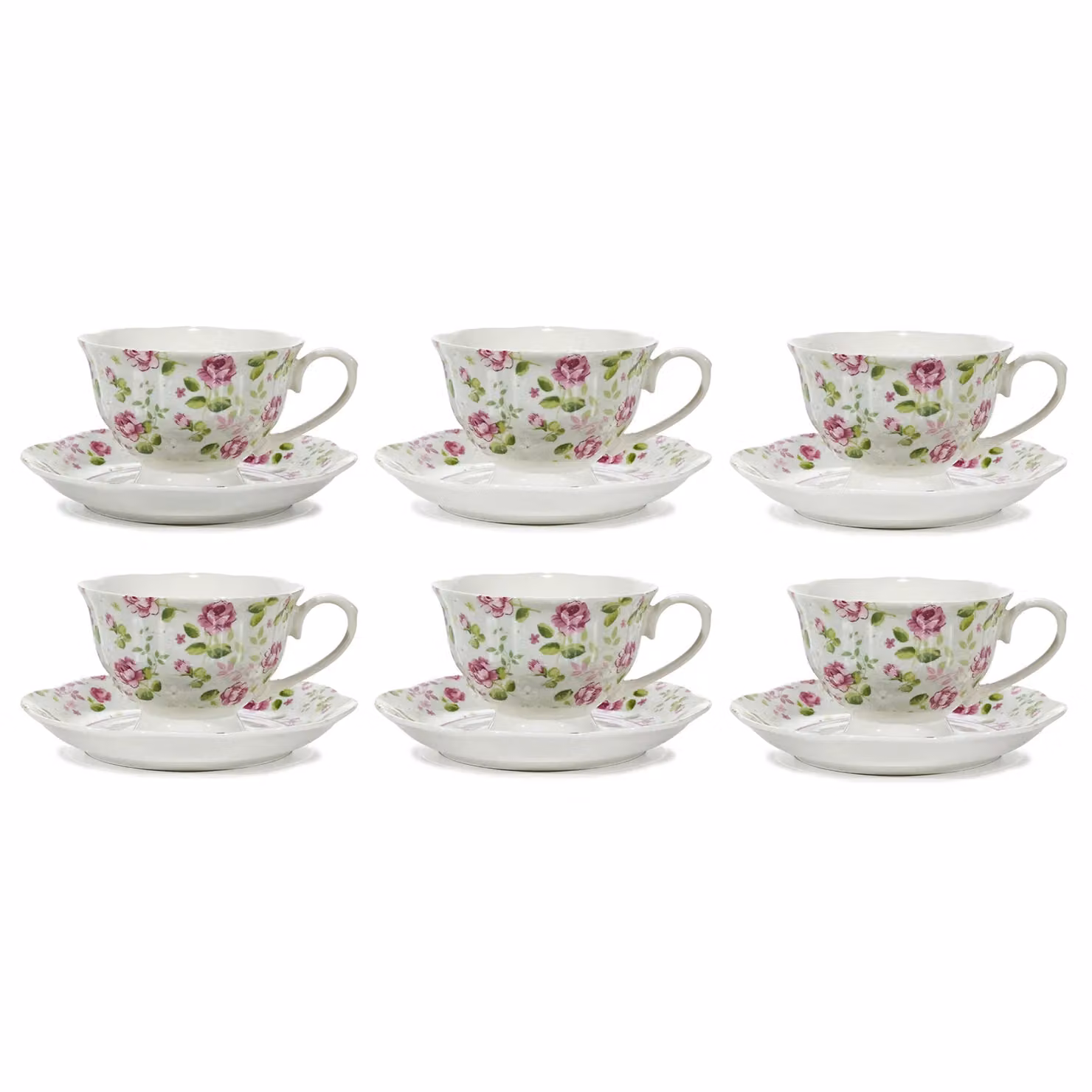 GUSTO CASA Set di 6 Tazzine da Caffè con Piattino in Ceramica con Decoro Floreale Multicolore, 8 cl – 2