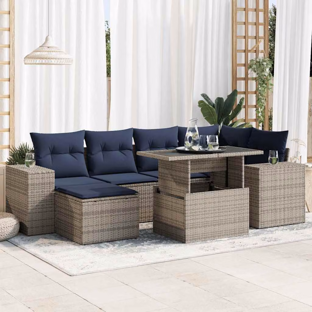 Set Divano da Giardino 9pz vidaXL in Polyrattan Grigio con Cuscini e Tavolino da Esterno