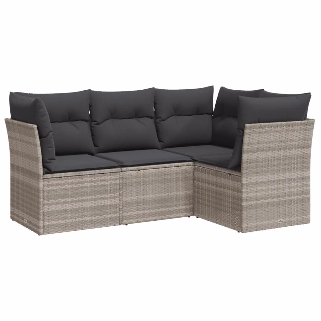 Set Divano da Giardino 4pz con Cuscini Grigio Chiaro Polyrattan