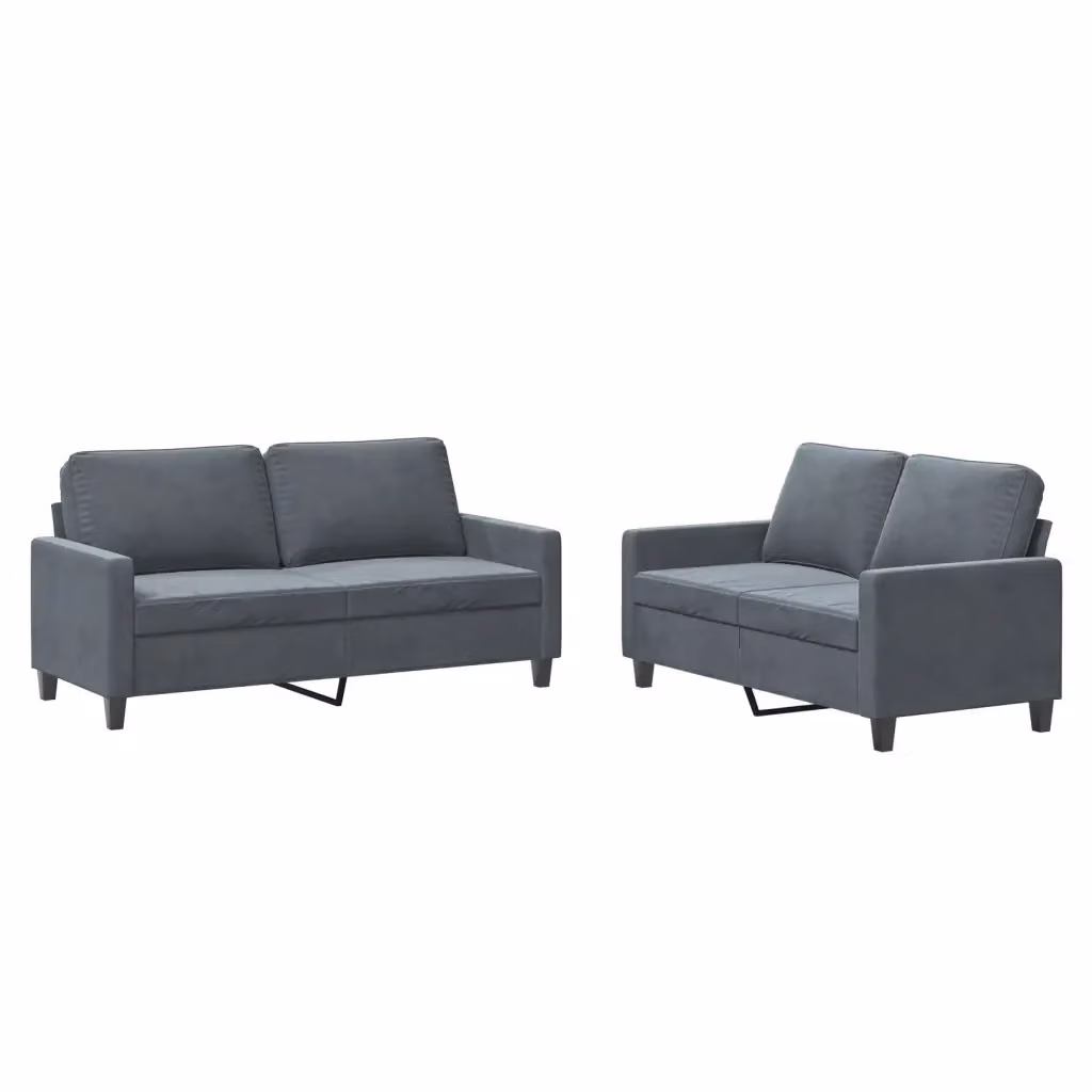 Set di 2 divani moderni vidaXL in velluto grigio con cuscini inclusi – 2