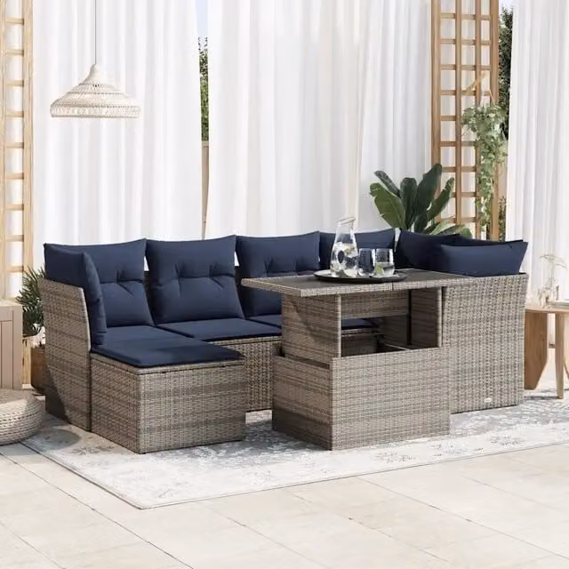Set Divani da Giardino 7pz con Cuscini Grigio Polyrattan Acacia 3326192