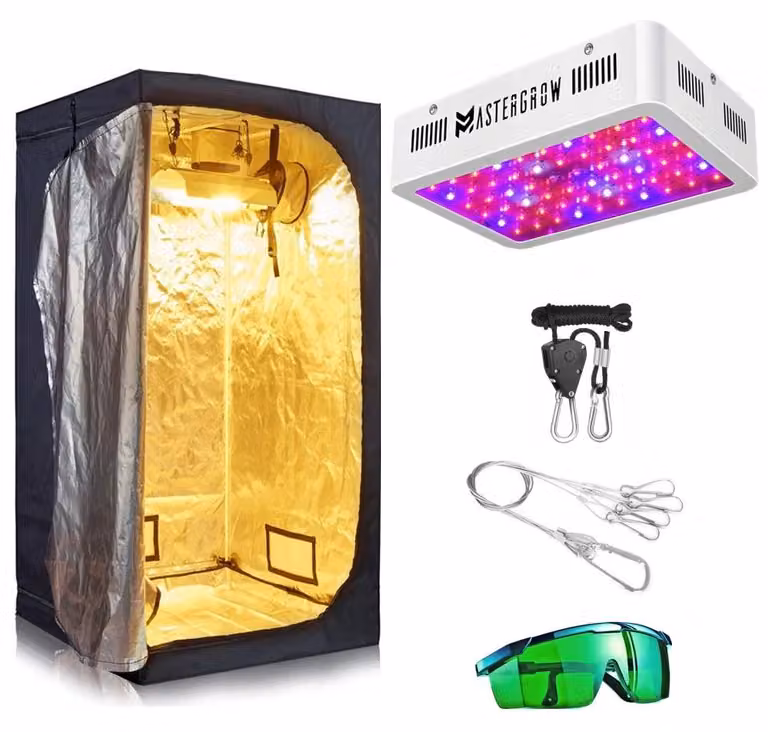 Kit completo per grow box: lampada LED per piante, ideale per la coltivazione indoor. Dimensioni: 200 x 200 x 200 cm. Materiale: alluminio. Non dimmerabile. Da assemblare autonomamente