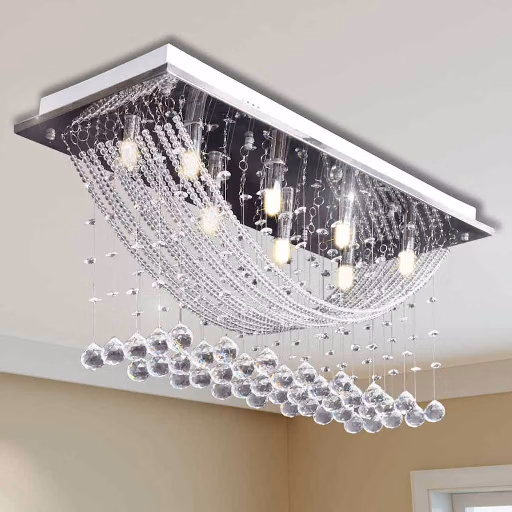 vidaXL Lampada da Soffitto Moderna in Metallo e Cristallo, Colore Bianco e Argento, con 8 Portalampada G9, Diametro: 29 cm