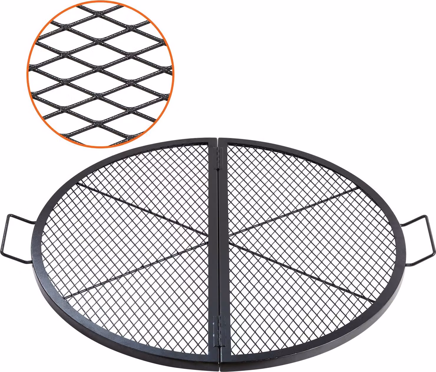 Φ 910 x 25 mm X-Marks Fire Pit Barbecue Grid, griglia pieghevole rotonda per barbecue, robusta griglia in acciaio per barbecue da campo con maniglia e supporto X-Wire, pentole da campeggio portatili, nero