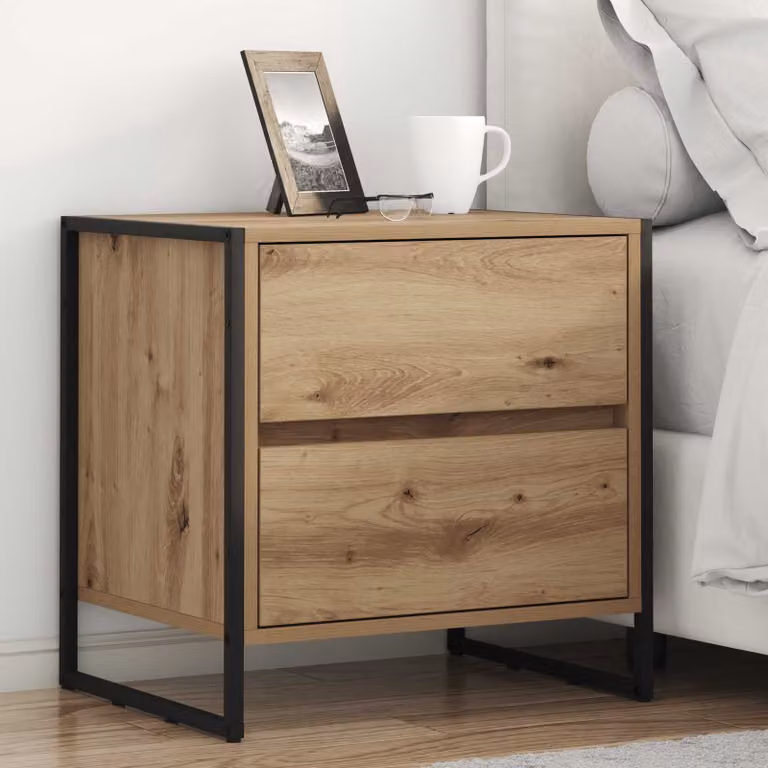 Set di 2 comodini vidaXL in stile industriale color rovere, L 50 cm x P 39.5 cm x H 50 cm