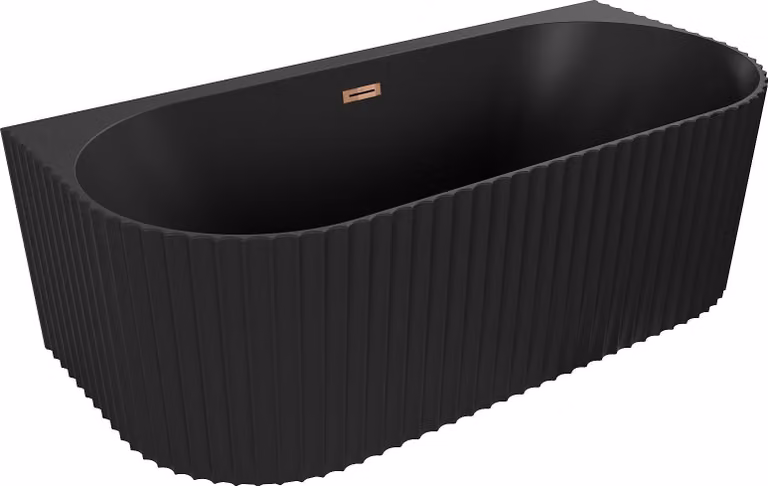 Mexen Sella vasca da bagno freestanding a parete rigata 170 x 80 cm, nero opaco, troppopieno oro rosa - 52711708071-60