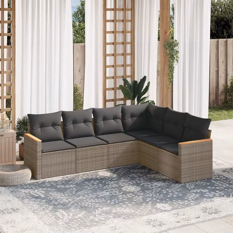 Maison Exclusive - Set Divano da Giardino 6 pz con Cuscini Grigio in Polyrattan