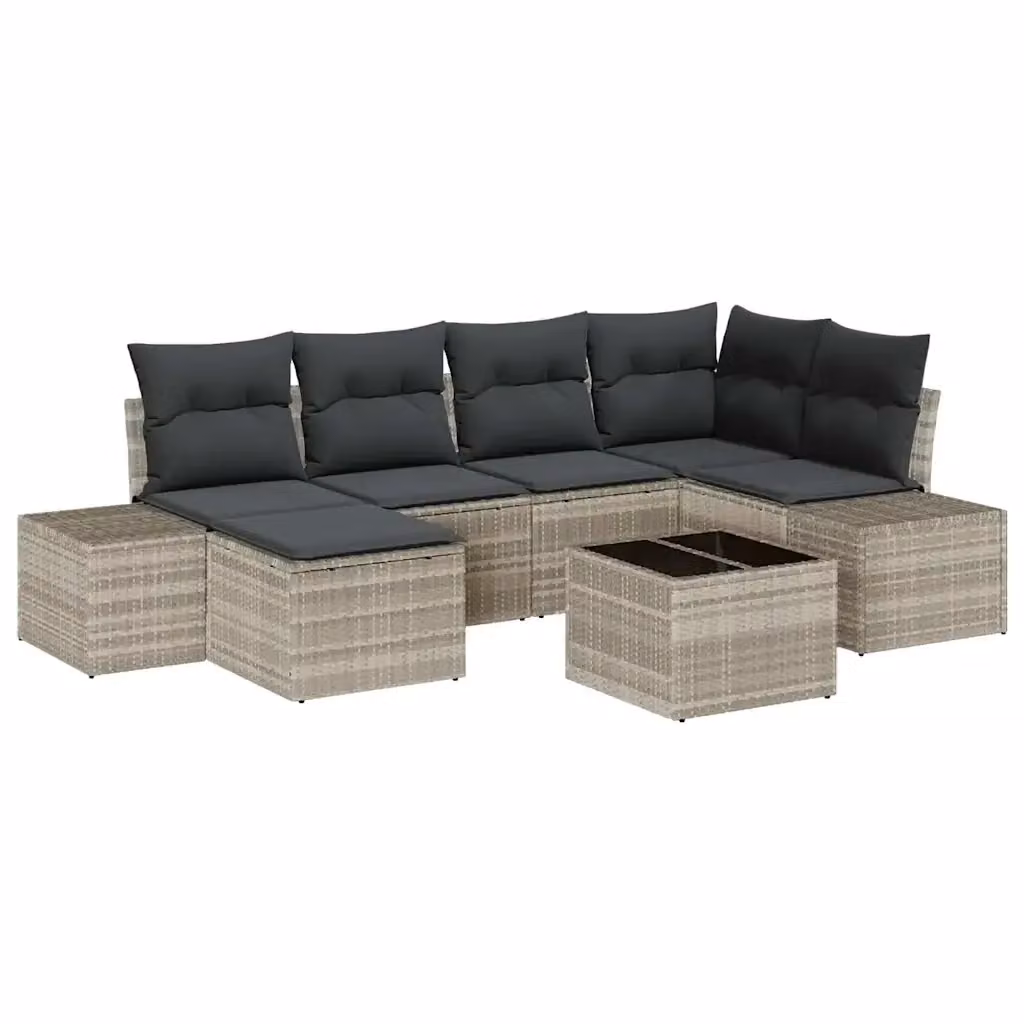Set Divano da Giardino vidaXL 7 Pezzi a Forma di L in Polyrattan Grigio con Cuscini e Tavolino da Esterno – 2