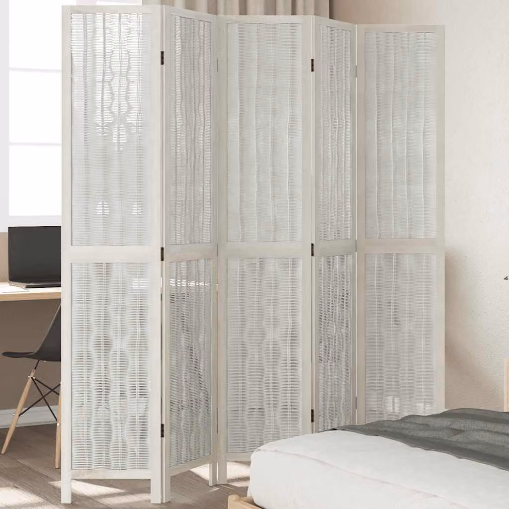 Divisorio Ambienti vidaXL a 5 Pannelli in Legno Massello di Paulownia Bianco H: 180 cm x L: 200 cm