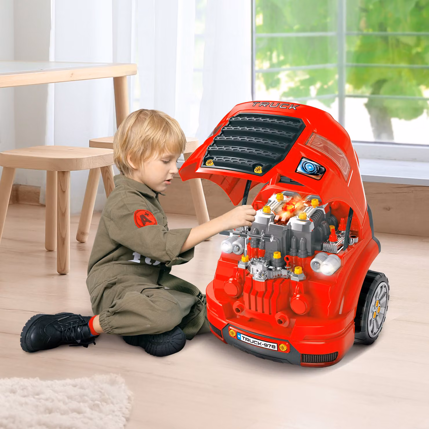 Officina Camion Giocattolo HOMCOM con Motore e 61 Accessori, Rosso, L/P/H: 40 x 39 x 47 cm – 2