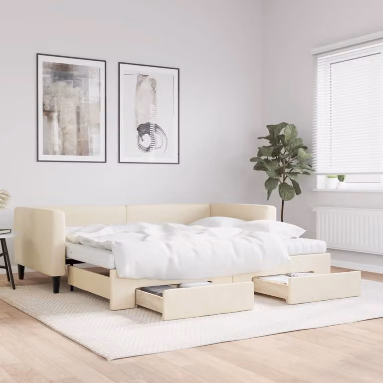 vidaXL Divano Letto Estraibile con Cassetti in Tessuto Beige L/P/H: 223 x 90 x 100 cm
