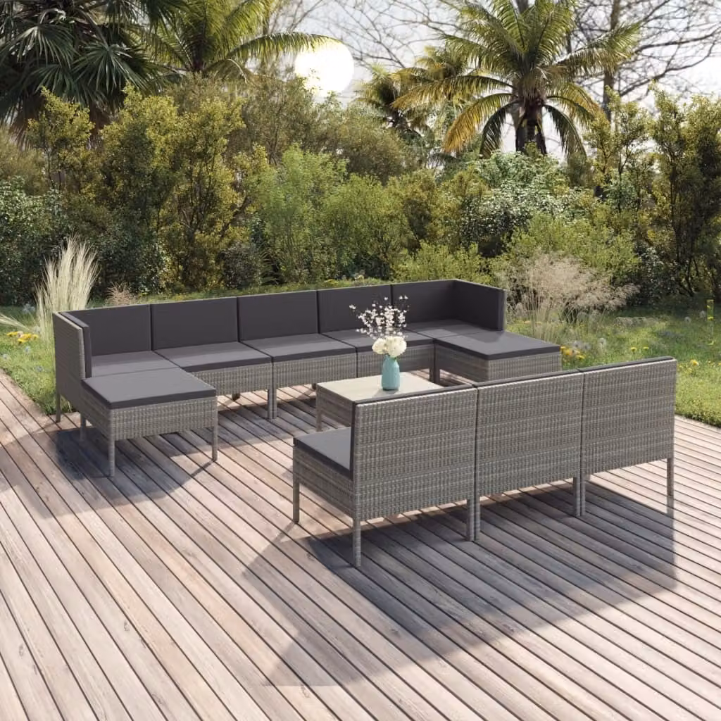 Maison Exclusive - Set da giardino da 11 pezzi con cuscini, in polyrattan grigio