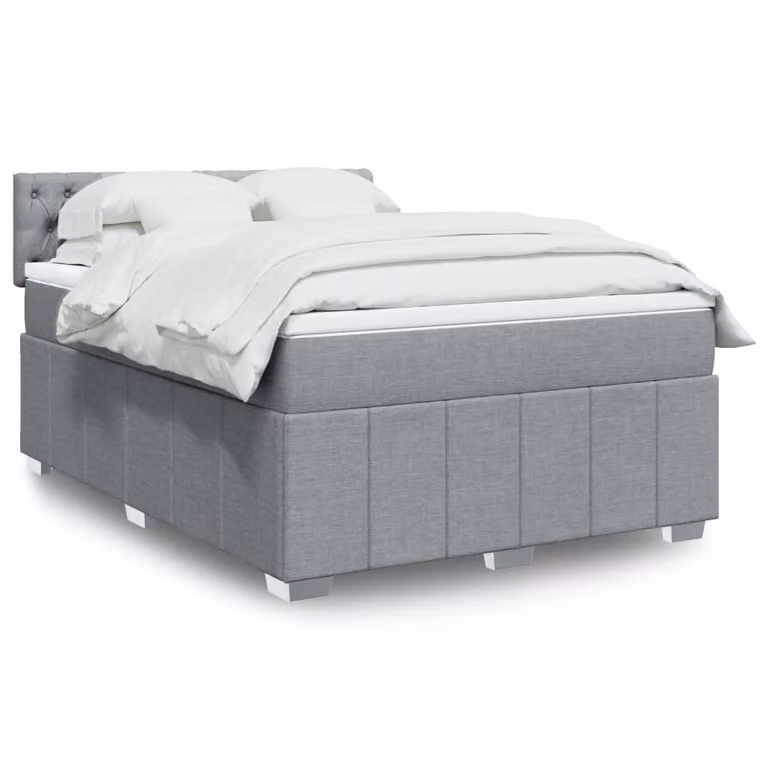 vidaXL Letto Ibrido con Materasso e Giroletto a Molle in Tessuto Grigio e Bianco L/P/H: 160 x 200 x 100,5 cm