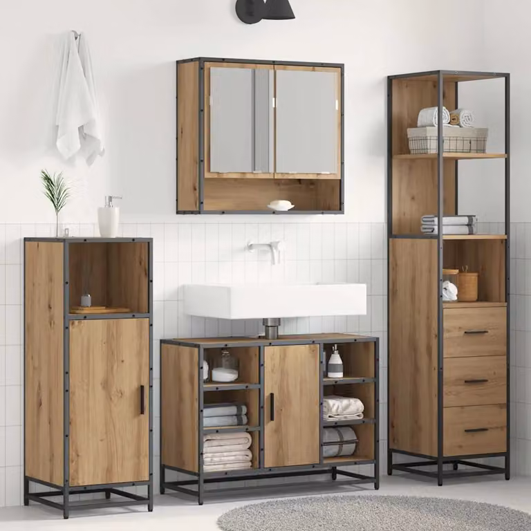 Set di mobili per il bagno moderno vidaXL in legno e metallo marrone L: 166,0 cm, P: 37,5 cm, H: 28,02 cm