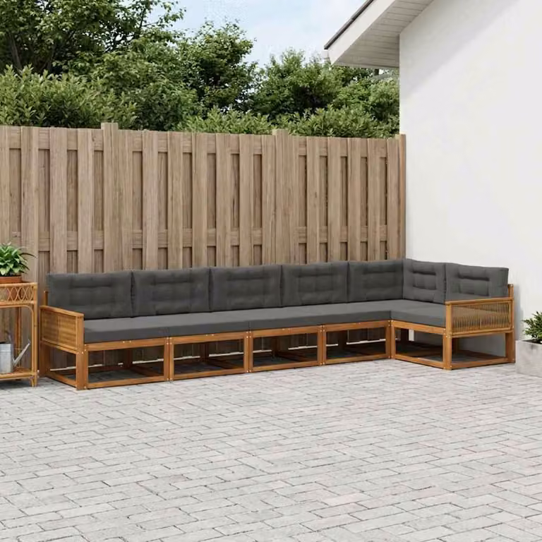 Set di divani da esterno vidaXL a forma di L composto da 6 pezzi in legno di acacia con cuscini inclusi, colori beige e antracite