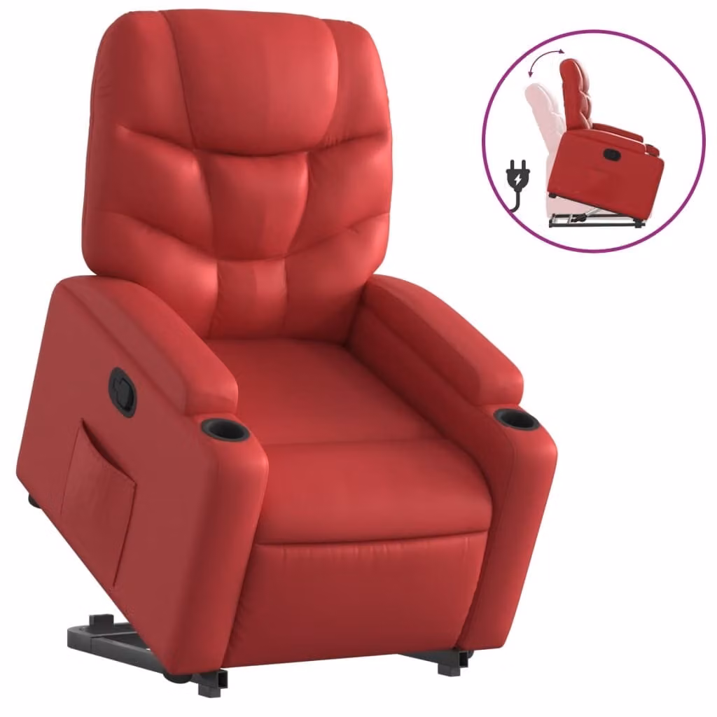 Poltrona Alzapersona Reclinabile Rosso in Pelle finta