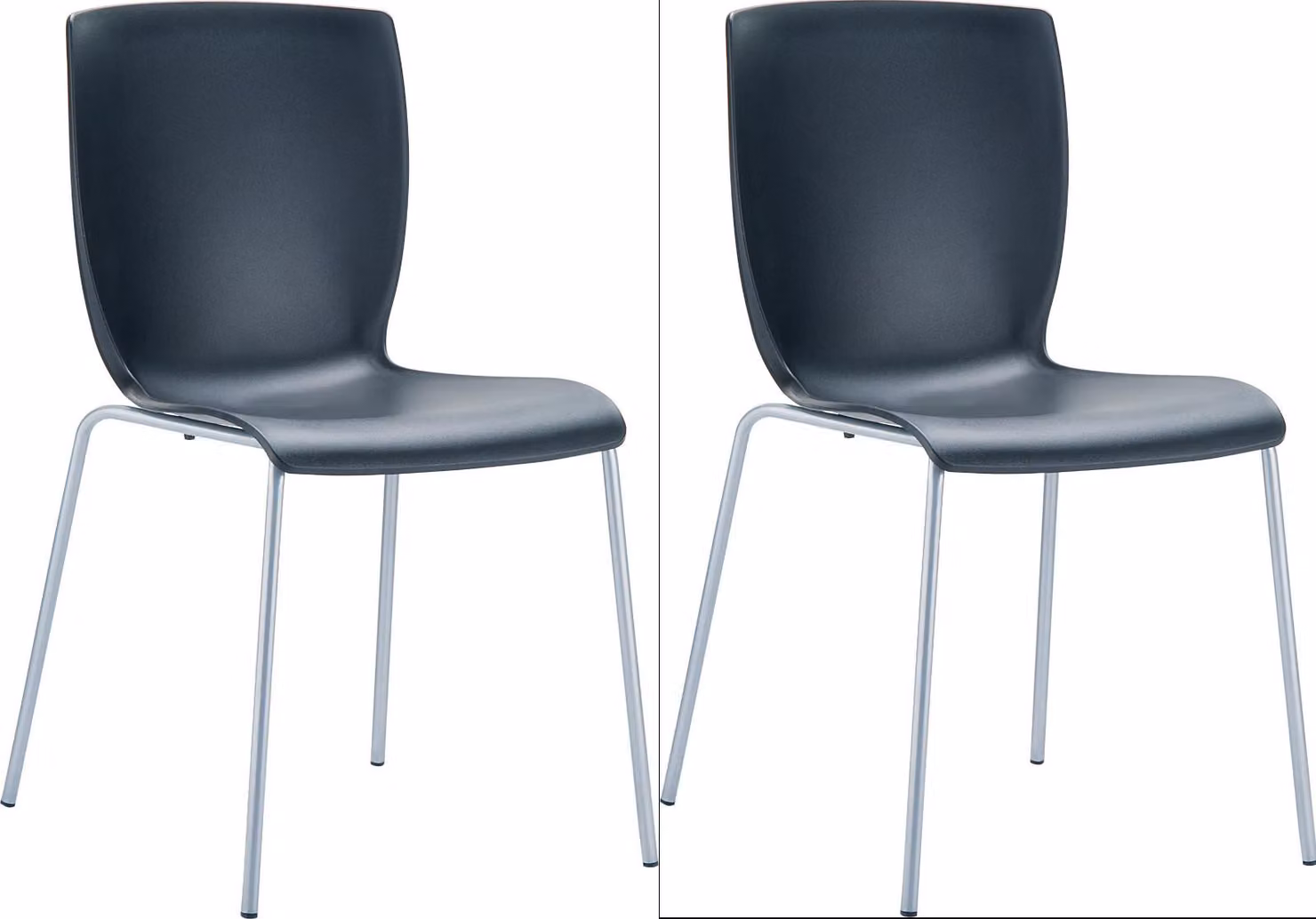 Set da 2 sedie da bistrot CLP modello Mio con struttura in alluminio e seduta in plastica nera