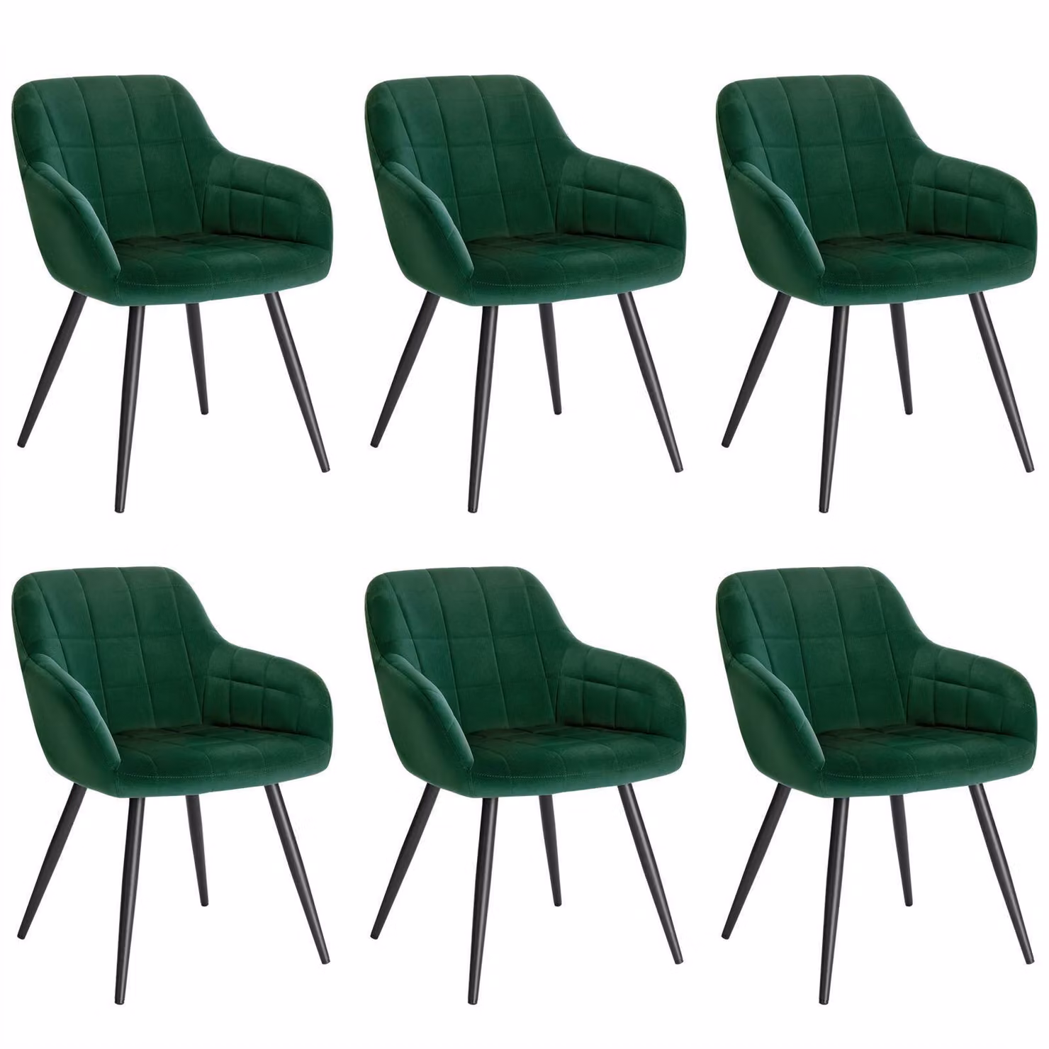 WOLTU Set di 6 sedie da pranzo Sedia da cucina Sedia imbottita Sedia di design con braccioli, con seduta in velluto, struttura in metallo, verde scuro