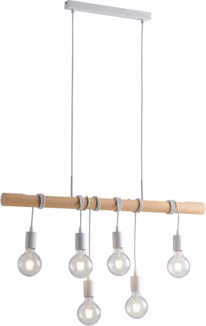 Lampadario a soffitto CHLOE moderno in legno e metallo bianco con vetro trasparente, L: 120 cm, H: 40 cm, P: 90 cm