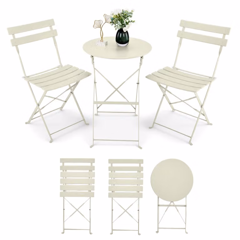 Set da giardino Alightup, composto da un tavolo rotondo a 3 pezzi con 2 sedie, ideale per l'esterno. Set di mobili da giardino pieghevoli, con sedia e tavolo. Colore: beige