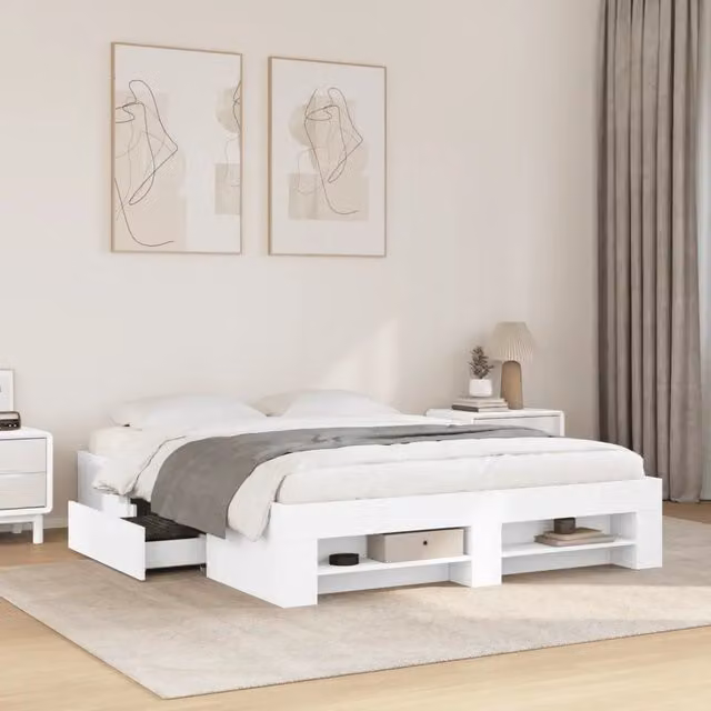 Giroletto senza Materasso-Struttura Letto Bianco 160x200cm in Legno Multistrato 382488