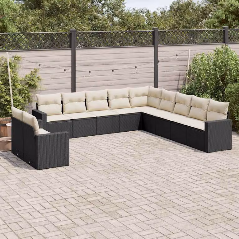vidaXL Set Divani da Giardino 11 pz a Forma a L con Cuscini in Polyrattan e Struttura in Acciaio Nero