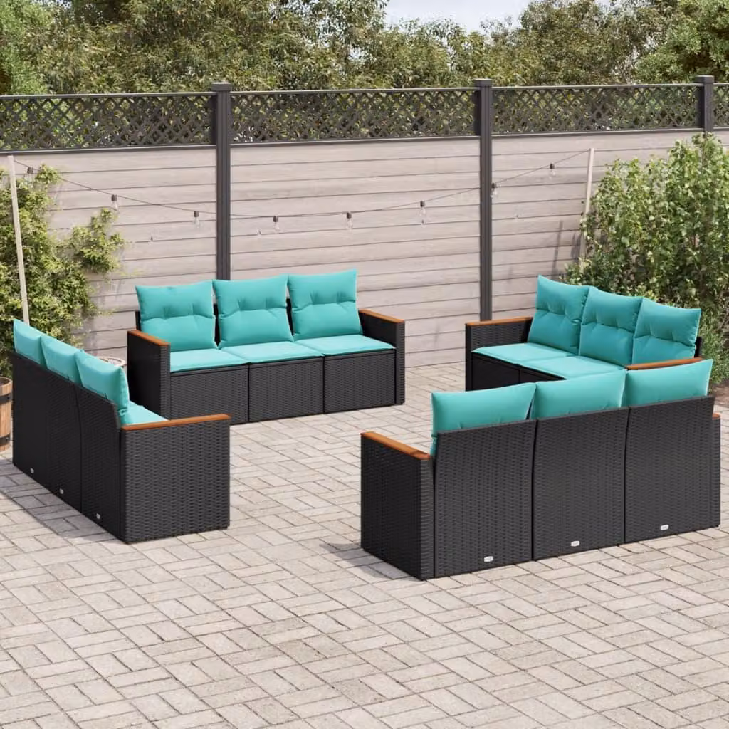 Maison Exclusive - Set da giardino 12 pezzi con cuscini, polyrattan nero