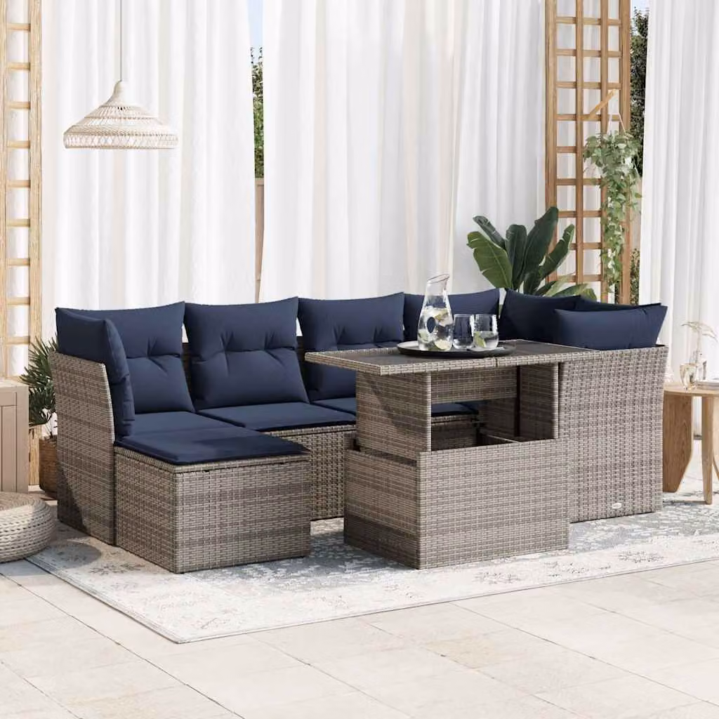 Maison Exclusive - Set Divani da Giardino 7pz con Cuscini Grigio Polyrattan Acacia