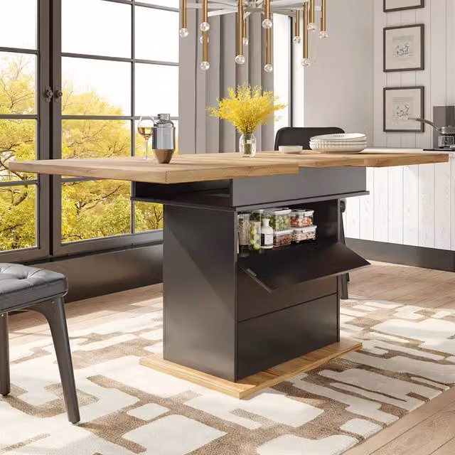 Tavolo allungabile con piano estensibile, vano contenitore e anta pieghevole per cucina e soggiorno, 110-140 × 80 × 75 cm