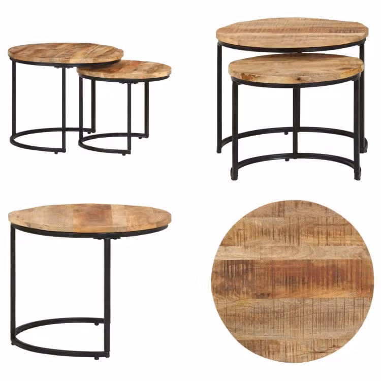 vidaXL Set tavoli 2 pz. Legno di mango grezzo - Scrivania - Tavoli a scatola - Tavolo di legno - Tavolino a scatola