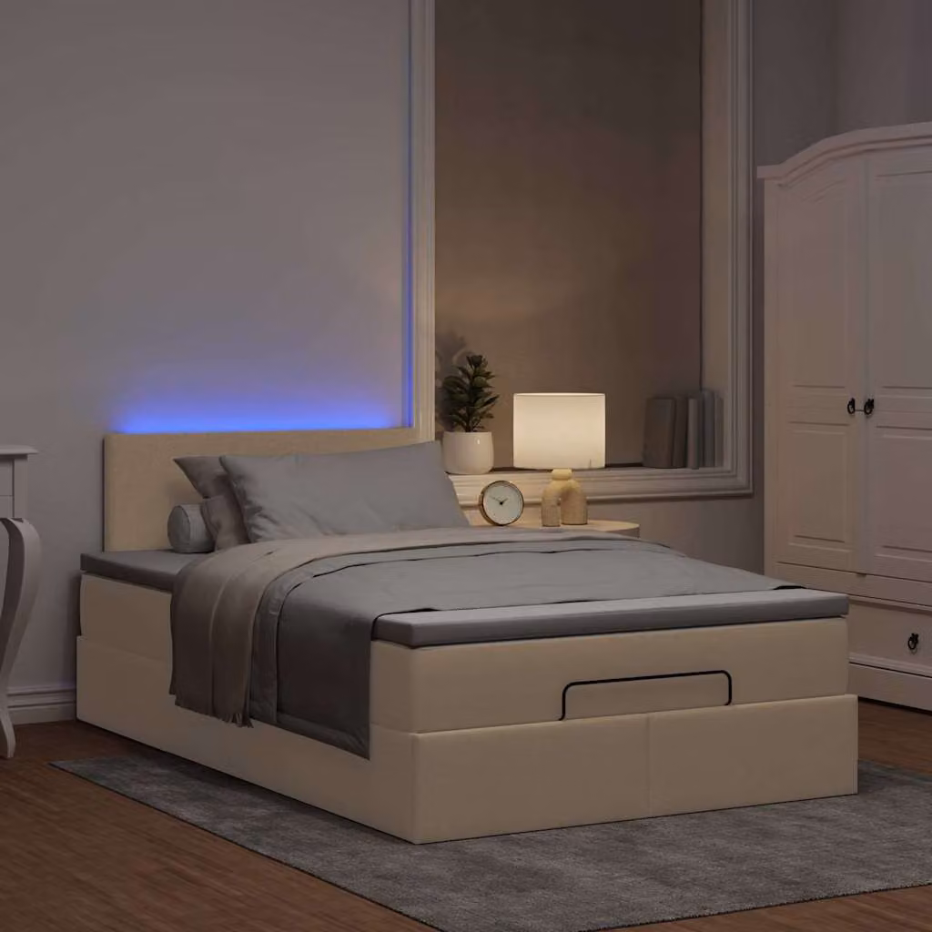 Maison Exclusive - Letto ottomano con materasso e LED color crema 120x190 cm tessuto